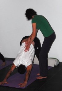 Working on the dog pose at Yoga Nieuw West